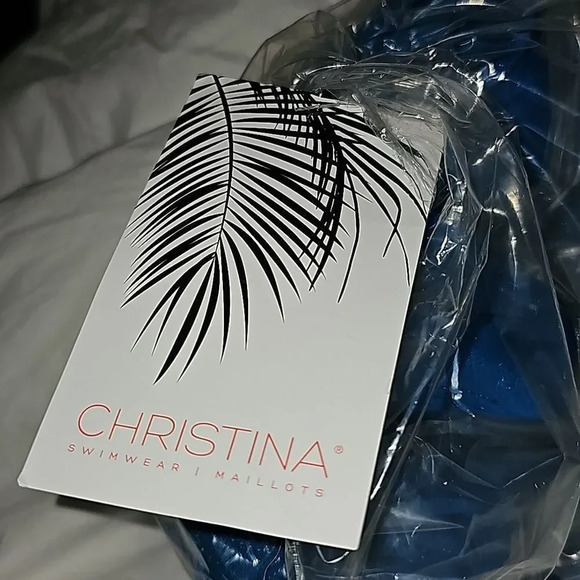 Christina NWT turquoise blue Crochet Front One piece woman swimsuit Size Large - Picture 9 of 10